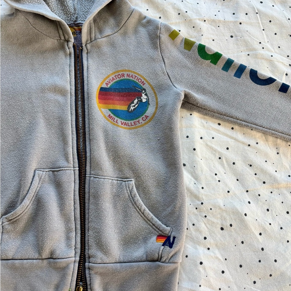Aviator Nation Kids Gray Hoodie with Rainbow Accents
